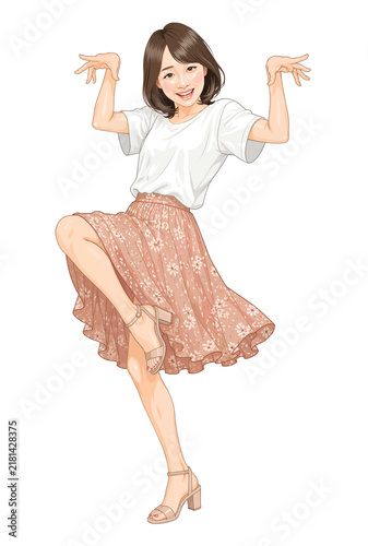 面白いポーズで立つお笑い女子イラスト