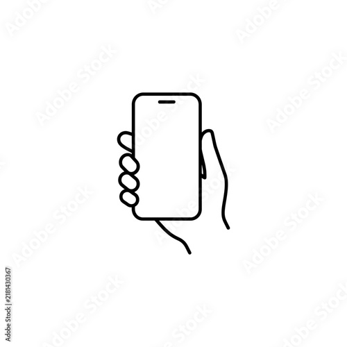 Fotografie Simple line drawing of a hand holding a mobile device with smartphone technology