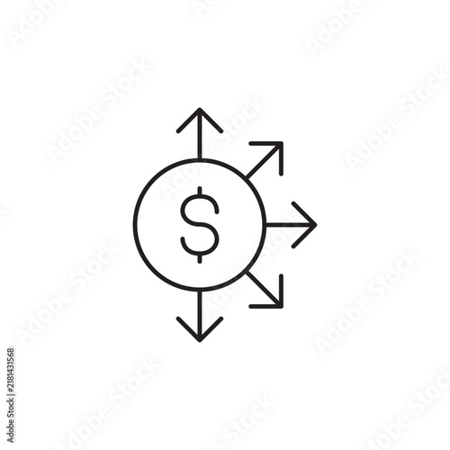 Dollar coin with spreading arrow icon vector for financial growth investment strategy wealth building money management business development