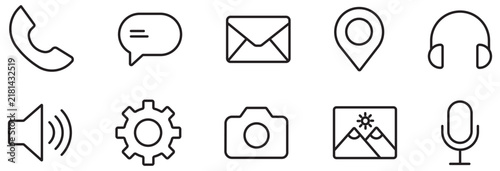 Minimalist line icons set of 10 vector symbols. Modern black outline communication and interface icons for web design and mobile apps.
