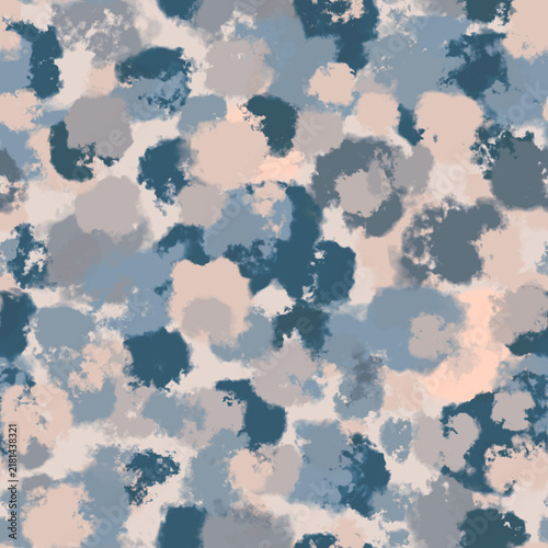 Abstract Blue and Beige Mottled Organic Shapes Seamless Background