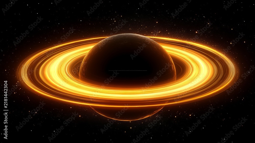 Fototapeta premium Glowing rings of saturn against a starry background in deep space