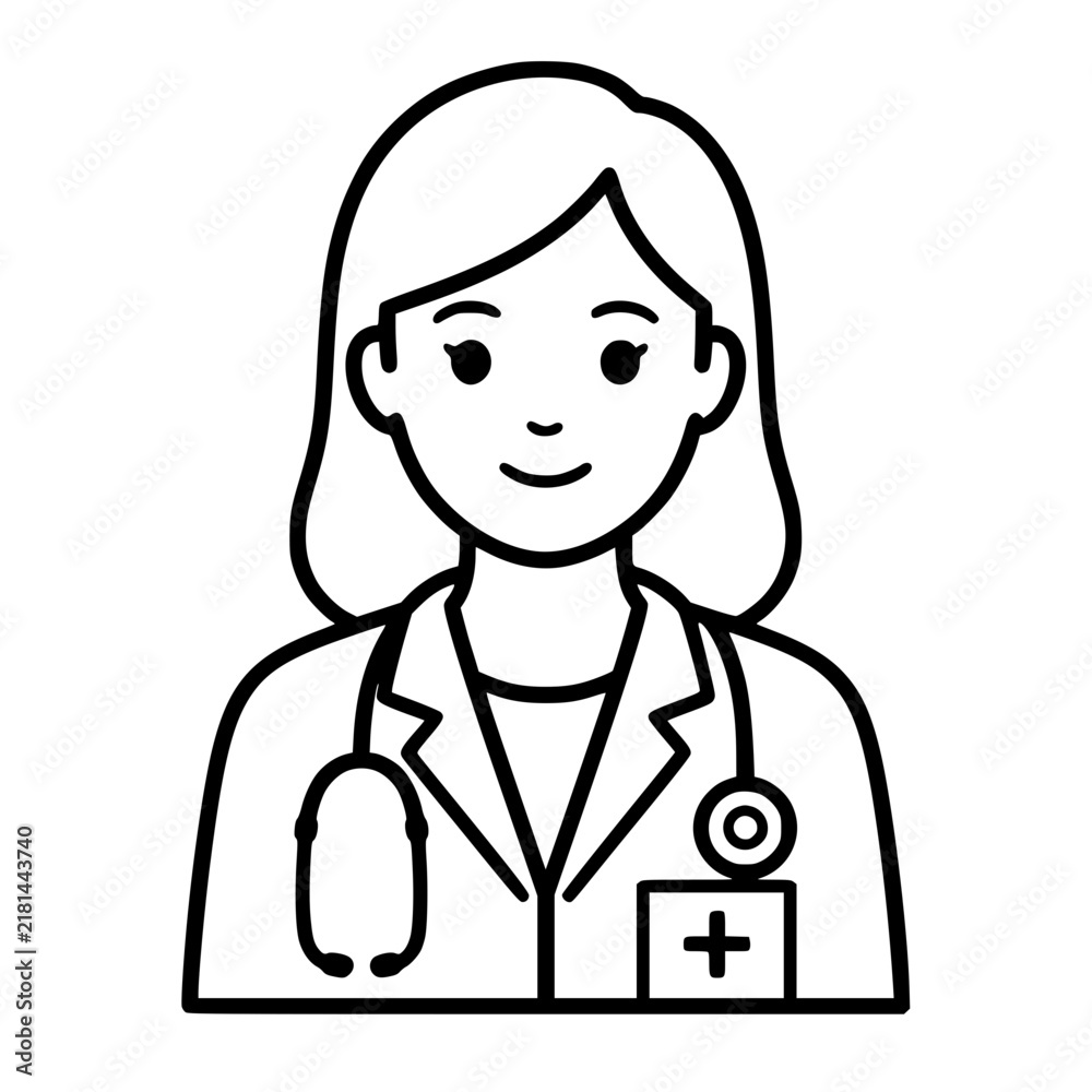 Fototapeta premium female doctor icon flat outline in black