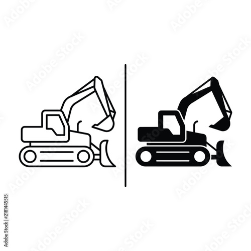 Two excavator one outline, one solid black digger construction