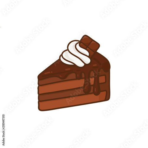 Cute Chocolate Cake Slice Flat Vector Illustration
