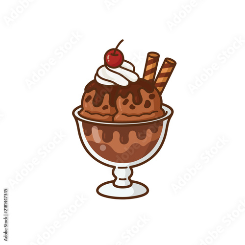 Cute Chocolate Sundae Flat Vector Illustration