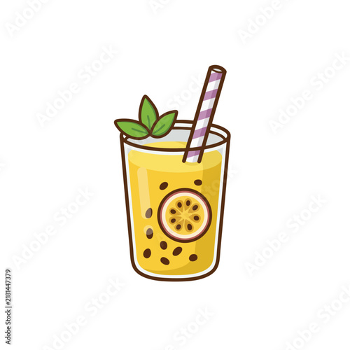Cute Passion Fruit Juice Flat Vector Illustration