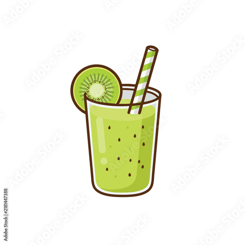 Cute Kiwi Smoothie Flat Vector Illustration