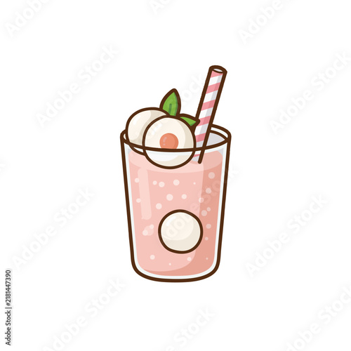 Cute Lychee Soda Flat Vector Illustration