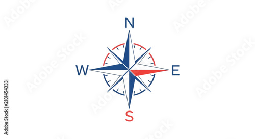 Bild auf Leinwand Compass rose illustration features cardinal directions against a white backgroun