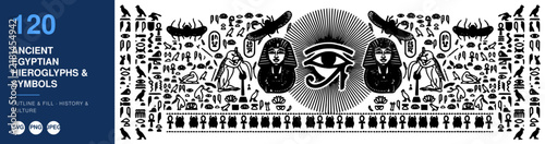 Ancient Egyptian Hieroglyphs & Symbols, Intricate Nameplate Design. Culture, History, and Mythology Illustration