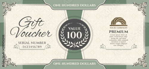 Elegant Gift Voucher Template in Banknote Style. Classic Currency Coupon Layout for Luxury Business