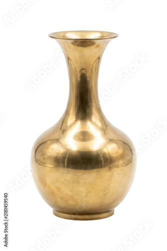 Obraz na plátne Polished brass vase isolated on transparent background for home decor
