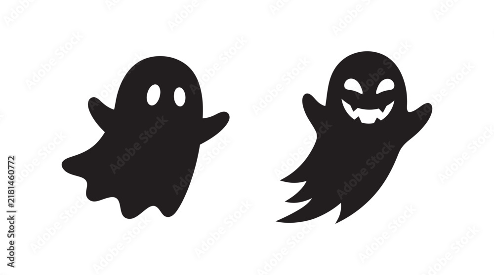 Obraz premium Two black ghost silhouettes with different expressions against a white background silhouette