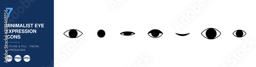 Minimalist Eye Expression Icons Set, Outline and Fill Facial Expressions Featuring Eyes, Icon