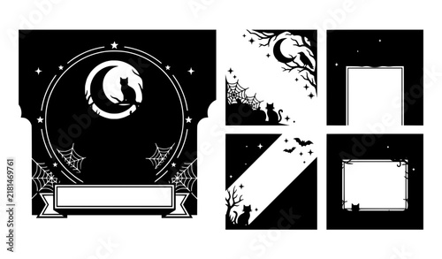 Halloween Spooky Night Social Media Marketing Templates Vector Set