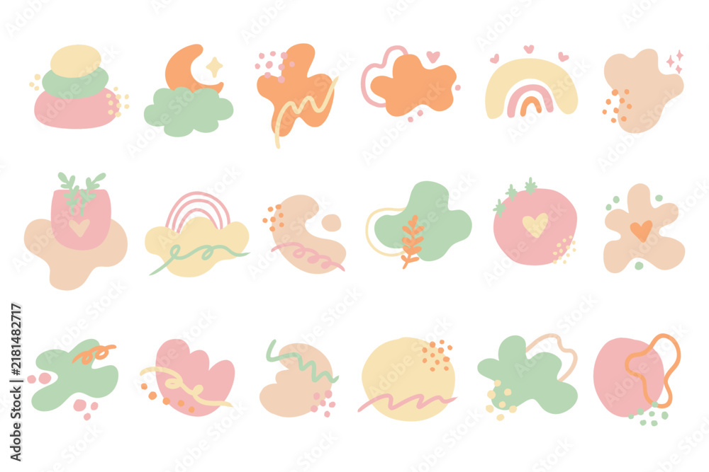 Fototapeta premium Cute Abstract Organic Shapes in Pastel Colors