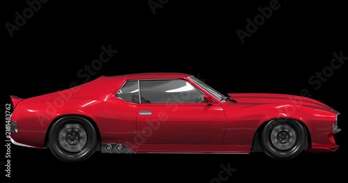 Red Classic Muscle Car Side View Loop 4K Alpha