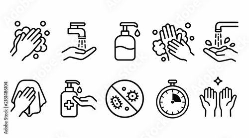 Bild auf Leinwand Hand hygiene and sanitization health safety icons.