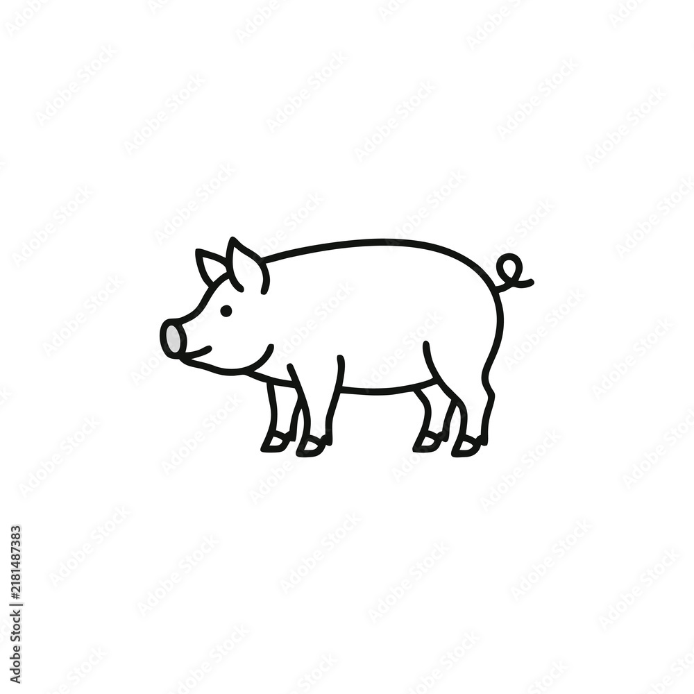Obraz premium Simple black and white line drawing of a cute pig character.