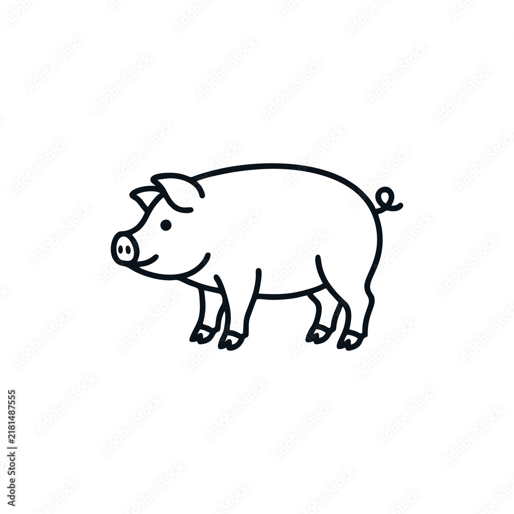 Obraz premium Simple black and white line drawing of a cute piglet.