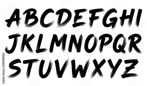 Uppercase Dry Brush Alphabet A to Z Black Grunge Hand Painted Lettering Vector Set