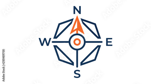 Foto Compass with blue cardinal directions and an orange needle, representing navigat