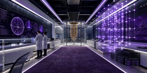 Fototapeta kuchenna Purple Quantum Computing Operations Gallery With Crystal Qubit Visuals