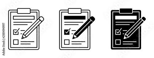 Checklist Icons, Survey Forms, Task Lists, Clipboard with Pencil