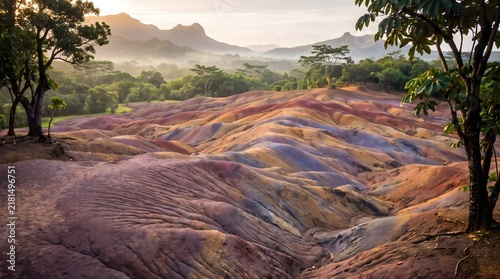 Volcanic Spectrum: Sunrise Light Across the Seven Coloured Earths of Chamarel