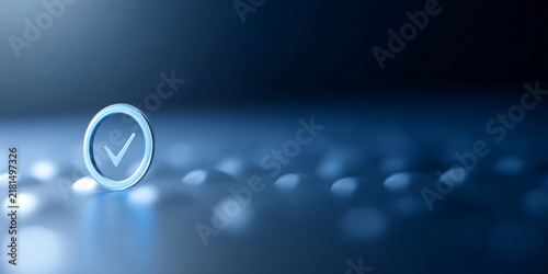 Blue checkmark symbol on blurred surface