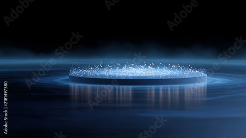 Glowing circular platform with sparkling particles