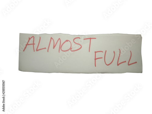 Foto Handwritten note on a piece of paper with the text almost full written in red in