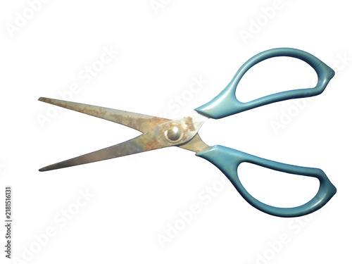 Obraz na płótnie Pair of sharp metal scissors with light blue handles for office and craft work i