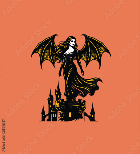 Vampire Queen Above the Castle Illustrator Artwork Design Template