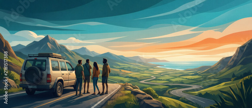 Friends on a Scenic Road Trip