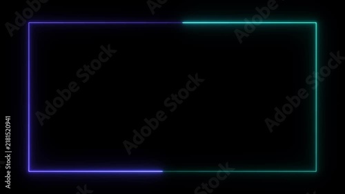 Neon square expands and contracts against a black background