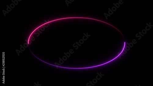 Neon circles rotate and illuminate against a dark background