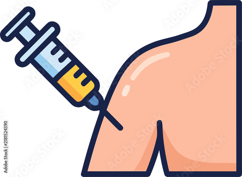 Fotografie Vaccination Injection Syringe Shoulder Vector Icon