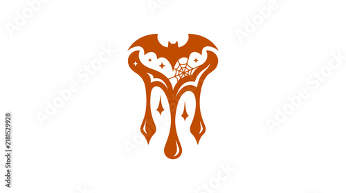 Stylized Orange Halloween Bat Graphic with Melting Drip Effect.