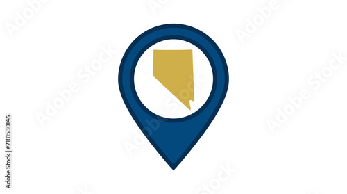 Blue Map Pin Icon Featuring a Golden Silhouette of Nevada State.