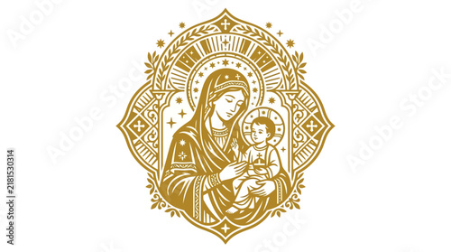 Golden Icon of the Virgin Mary and Baby Jesus.