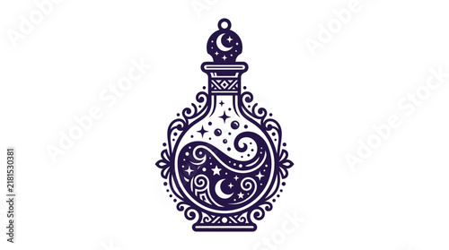 Decorative Magic Potion Bottle with Celestial Symbols.