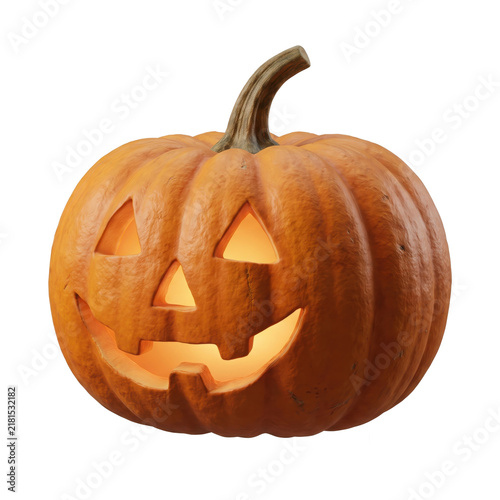 Fotografía A glowing jackolantern pumpkin with a carved face, isolated on transparent backg