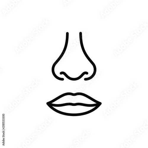 Nose and lips thin line icon, facial anatomy, beauty, expression, and cosmetic care. Vector illustration