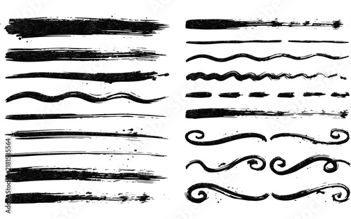 Canvastavla Grunge black ink brush strokes, hand drawn paint line collection, artistic charc