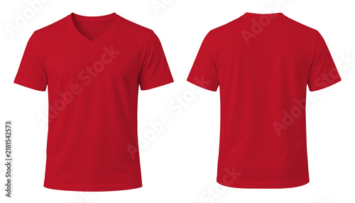 Blank Red V-Neck T-Shirt Front and Back Apparel Mockup