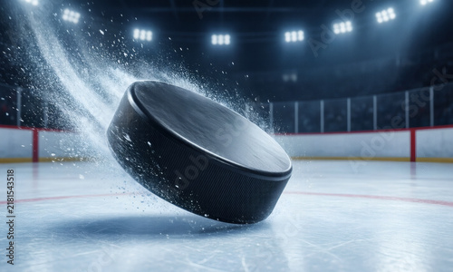 Black Hockey Puck in Motion