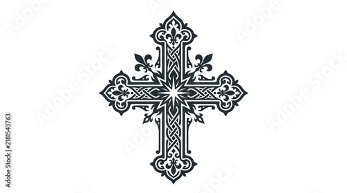 Ornate Gothic Christian cross illustration with intricate filigree details.