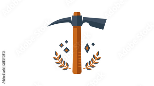 Vintage style pickaxe tool illustration with wheat stalks.